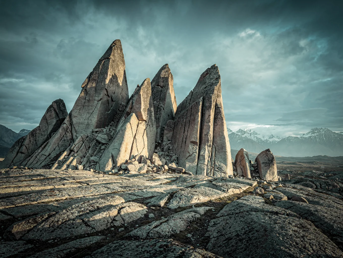 Panoramic granite spires and glacial expanse of southern Patagonia